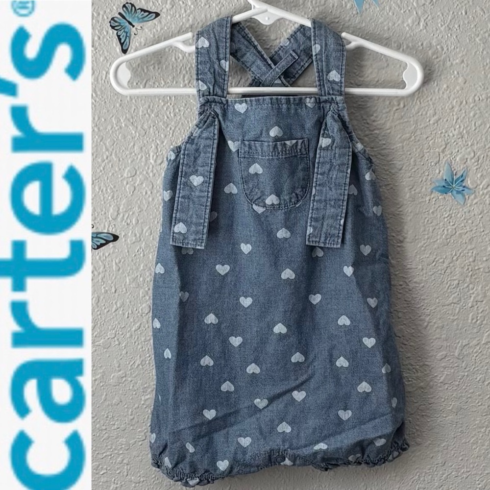 Denim Heart Print Baby Romper Carter’s